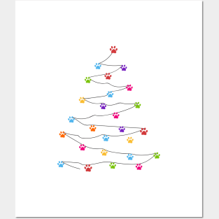 Tree with colorful paw print Christmas pine tree Posters and Art